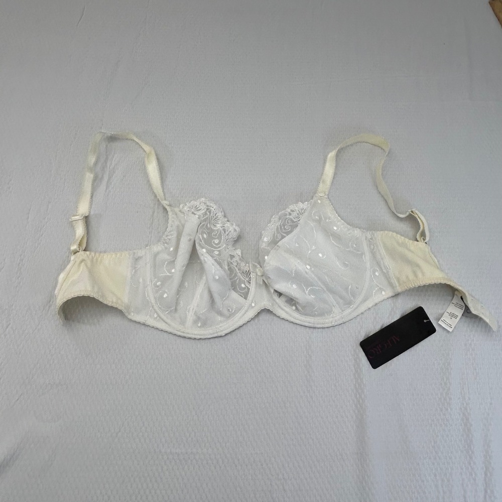 Allegro Lingerie White Floral Embroidered Sequin Underwire Bra 32F 9025A NEW